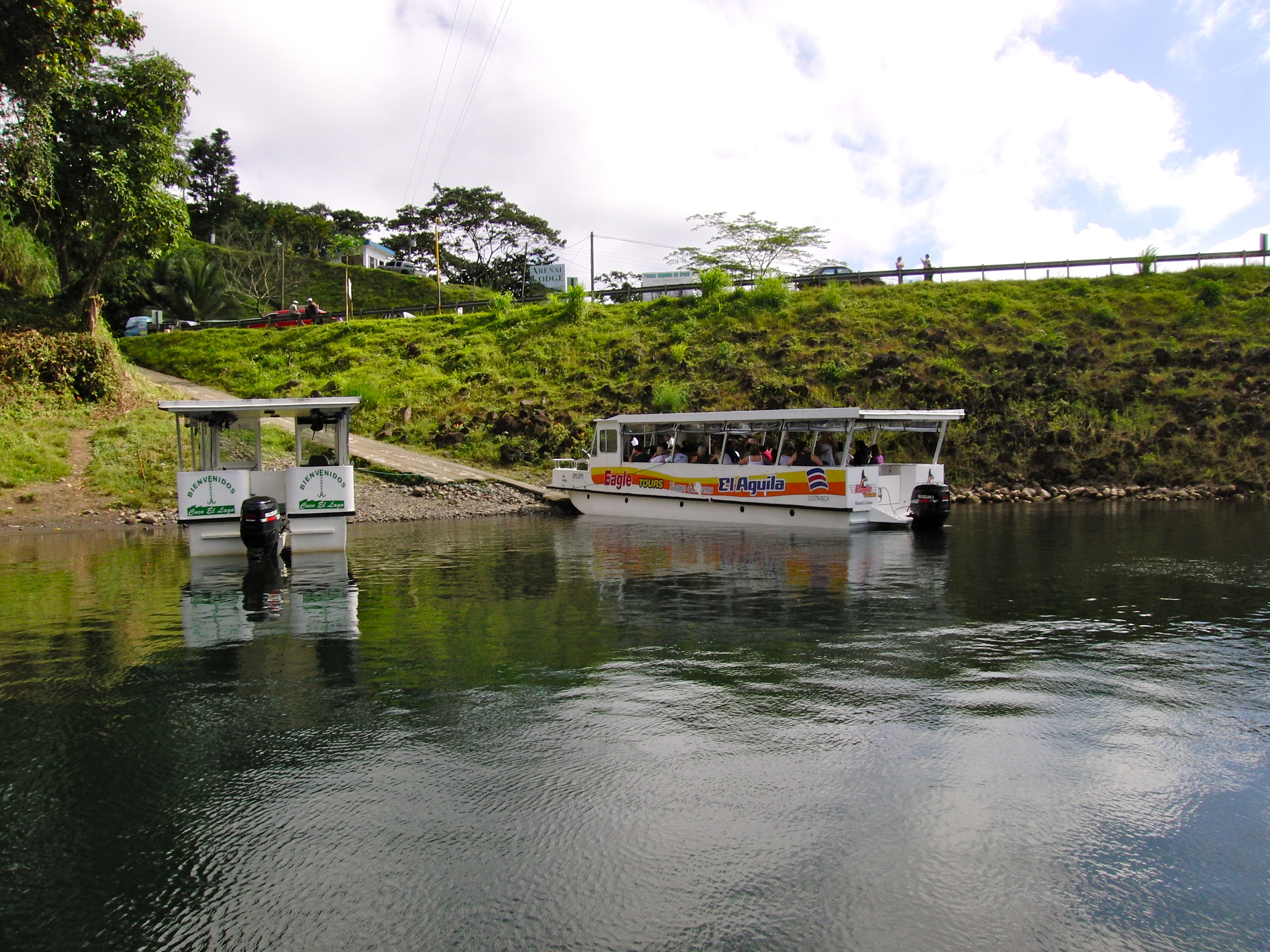 Boats ready to cross Lake Arenal