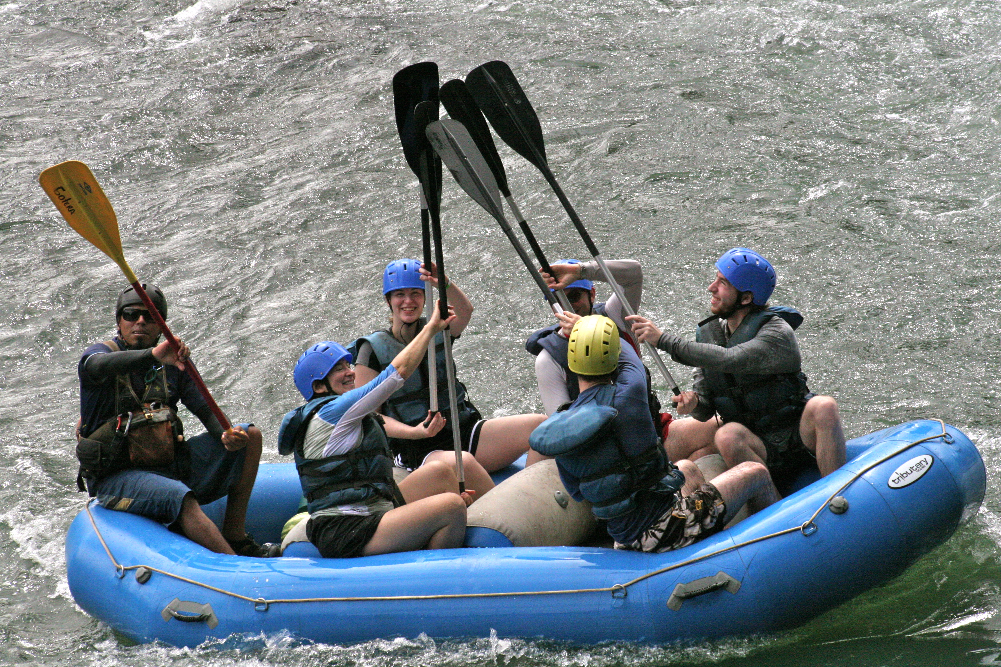 High-five in the raft