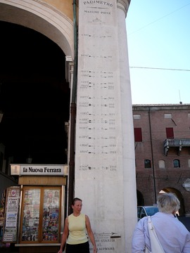 Michelle and flood marker in Ferrara