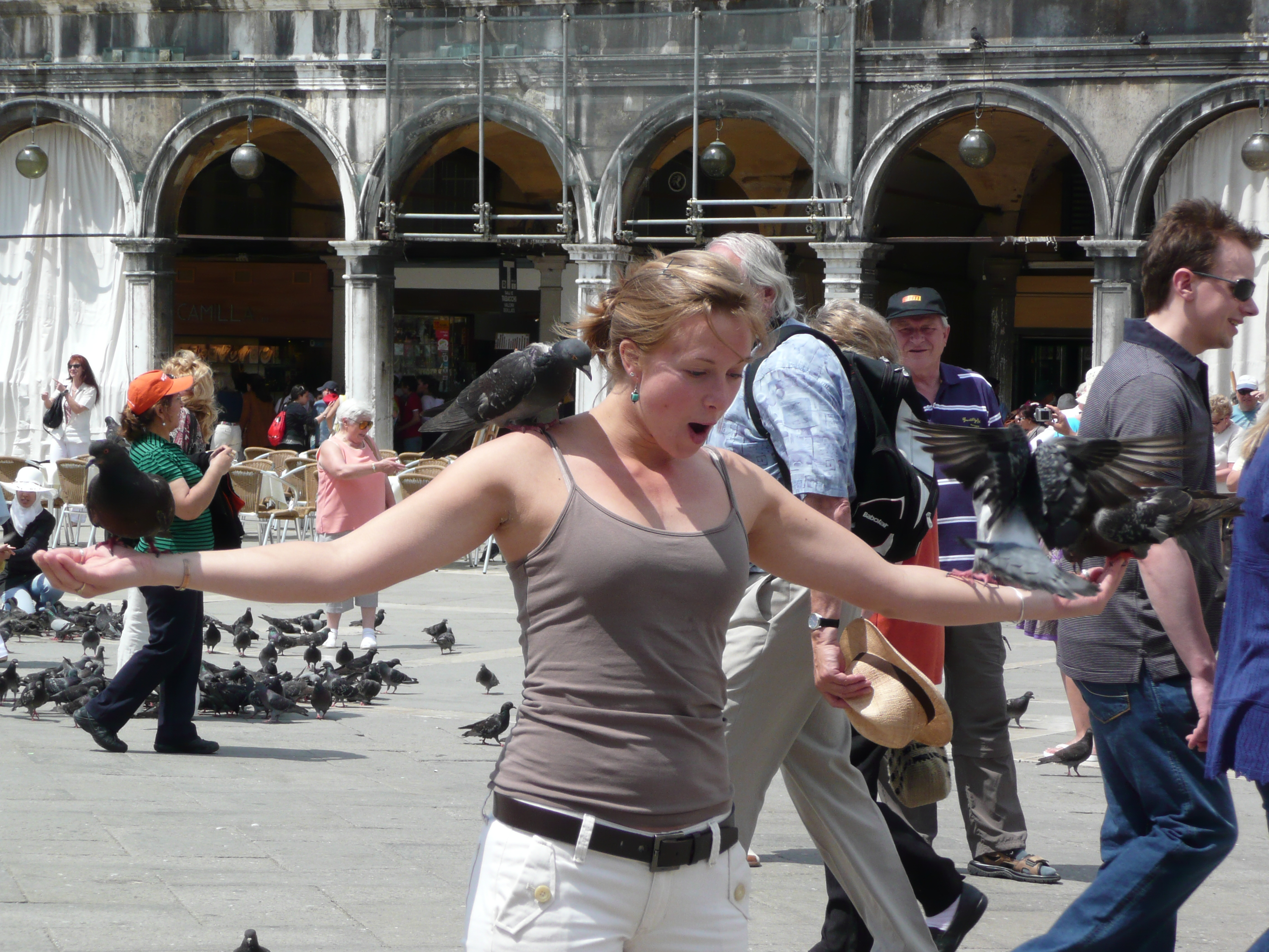 Jessica with pigeons