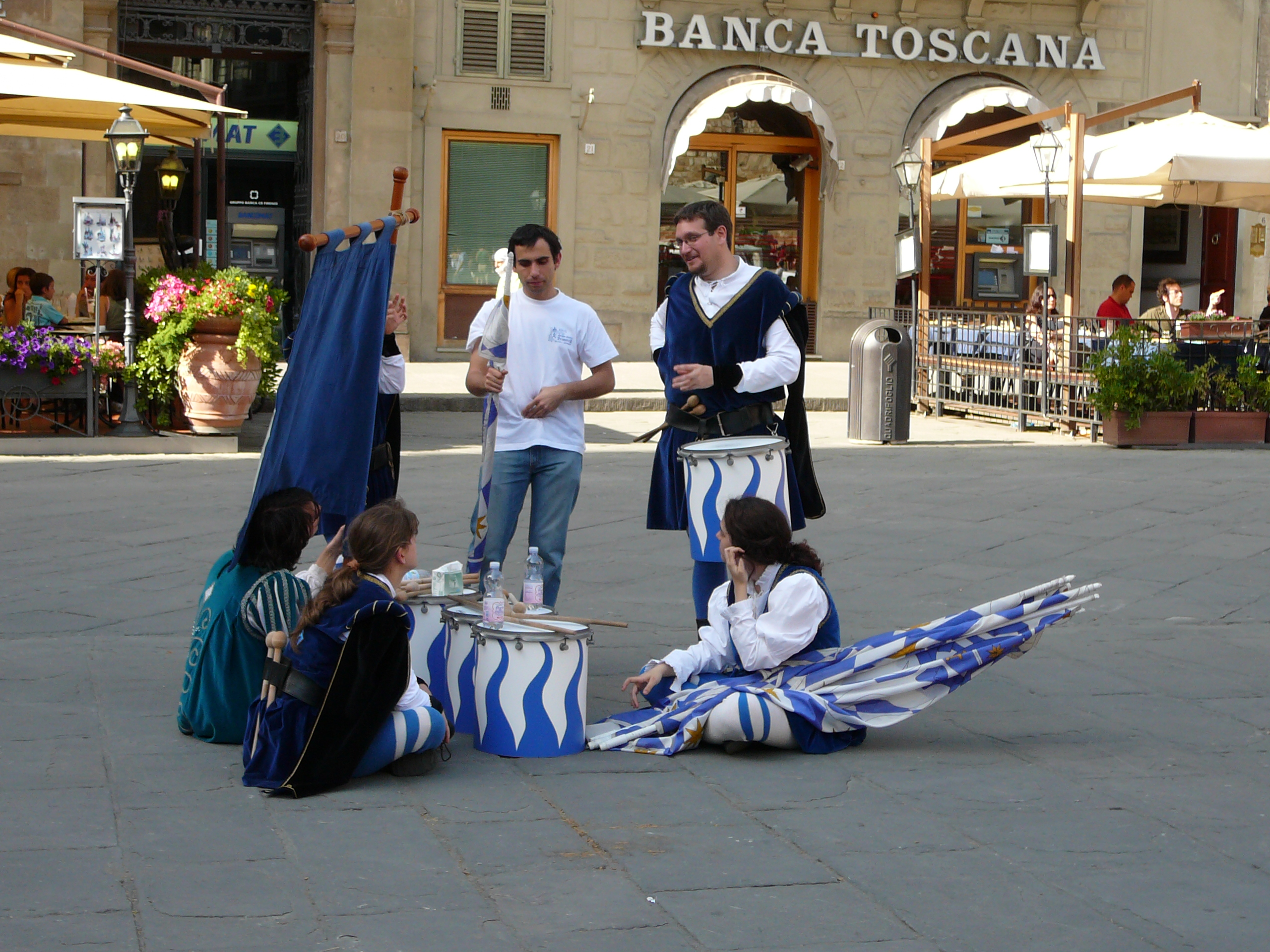 Flag throwers resting