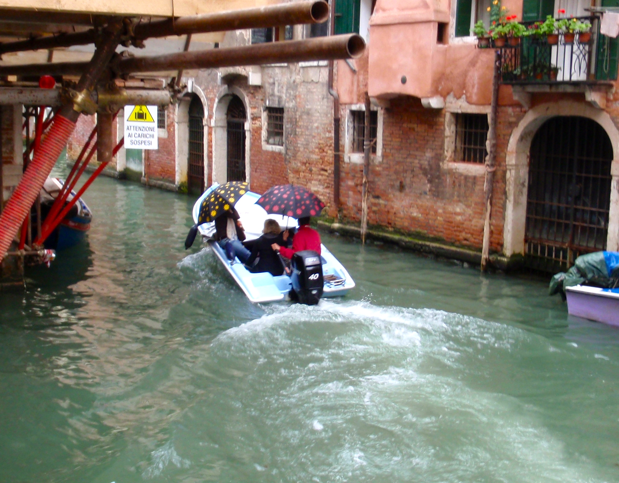 Convertible boat, top up.