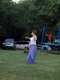 Julie demonstrates flawless hula hoop technique