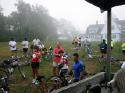 Cyclists amassed in the morning waiting to set off on the second day.