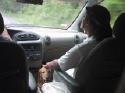 Beta enjoys some strokes from Vidya in the car.