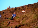 Peter and Ross wait for the old folks to catchup on the climb of Arthur's Seat.
