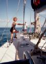 Gitte and Ben watch for coral heads leaving Anegada.