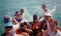 We had a Zodiac-style dinghy for the first time.   Looked small but actually was much nicer than the old fiberglass things.  Ross and Erik usually swapped off helm duty.