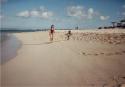 Emilie with new-found friend on Loblolly Bay, Anegada.