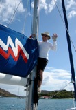 Ben puts the sail to rest for the night in Marina Cay.