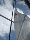 Hoisting sail.